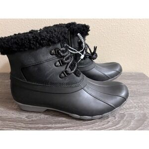 Sperry Women's Saltwater Alpine Black Leather Duck Boots Size 9.5